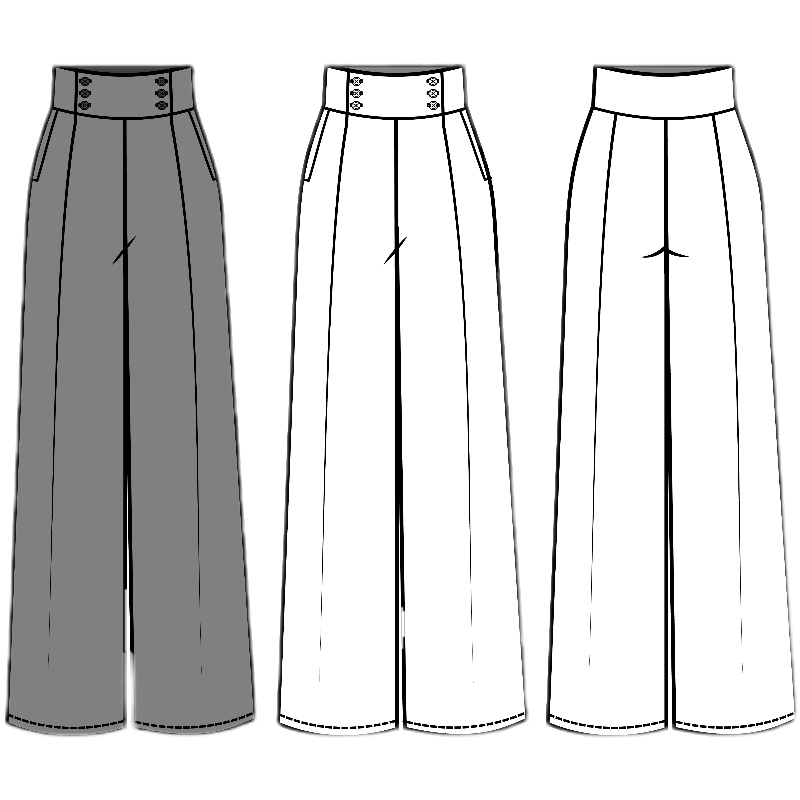 定制复古休闲OL女装阔腿裤萝卜裤原创一对一专业服装代设计AI平面图