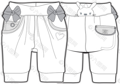 中裤女宝宝服装设计线稿矢量素材
